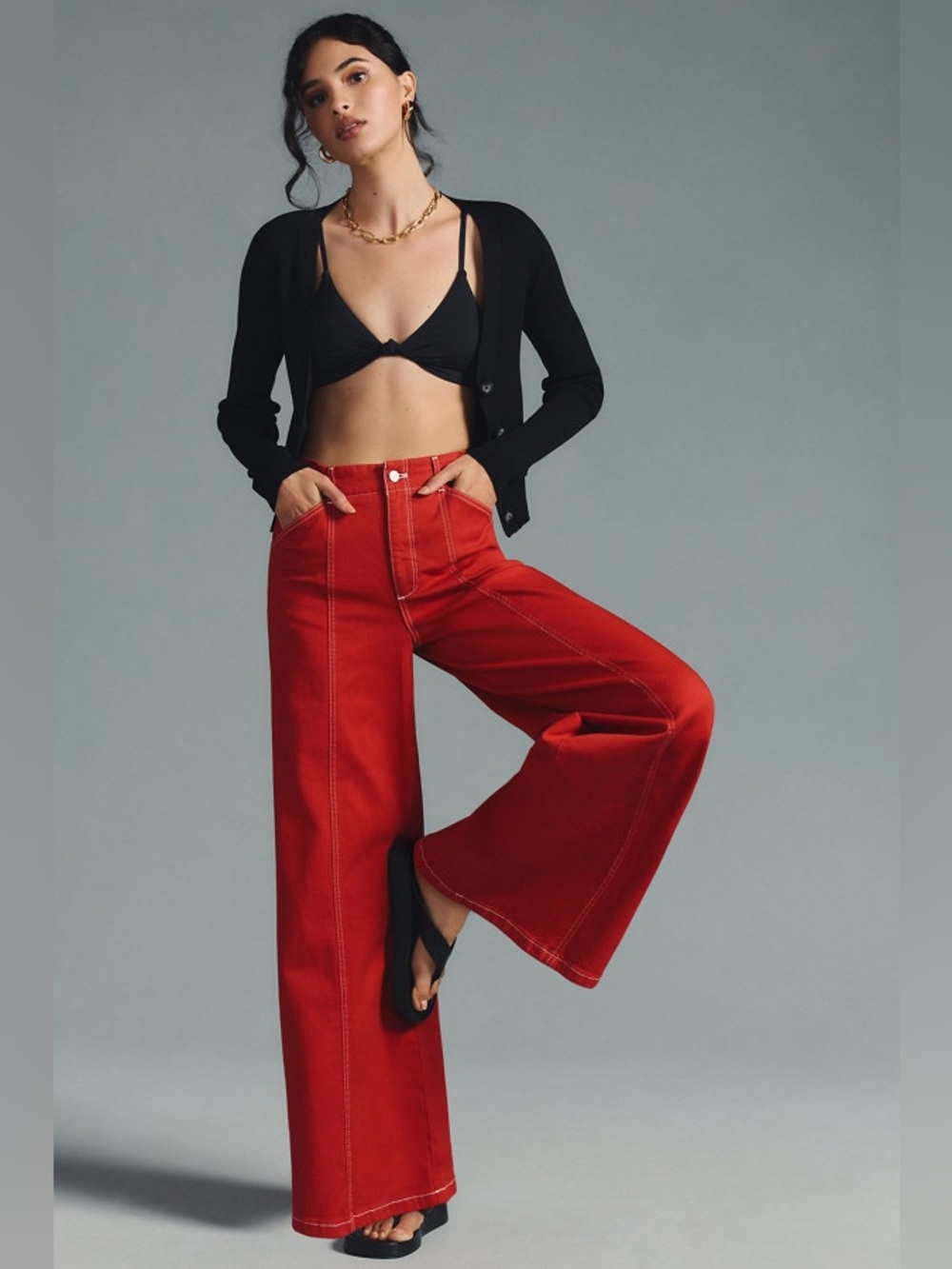 Maeve Anthropologie Jeans Wide Leg High-Rise Red Sz 29 - Picture 2 of 8